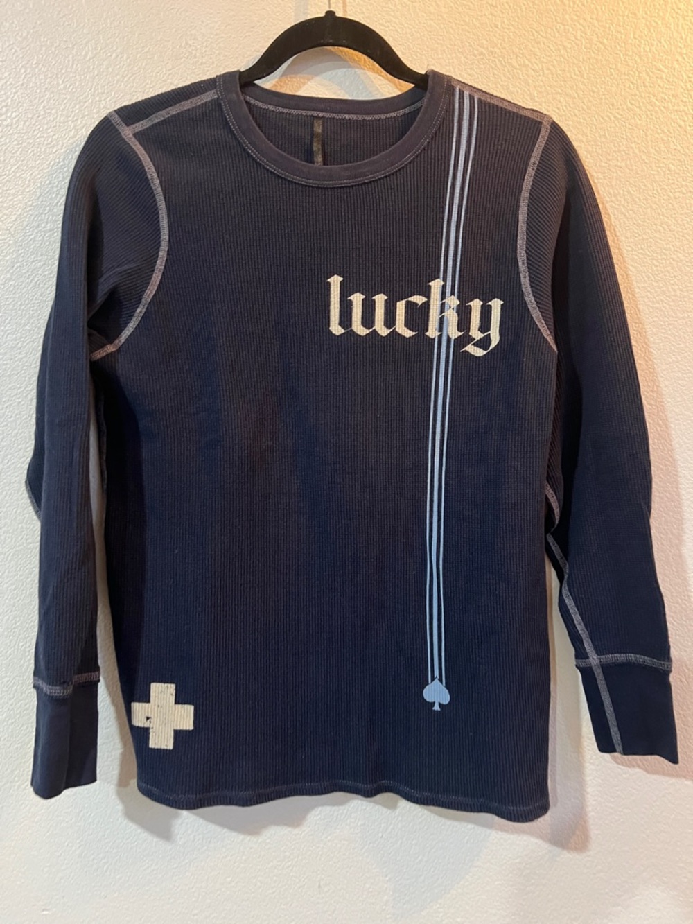 Alp N Rock "Lucky Ace Spades" Graphics Crewneck Thermal Long Sleeve Shirt Blue L - Picture 2 of 12